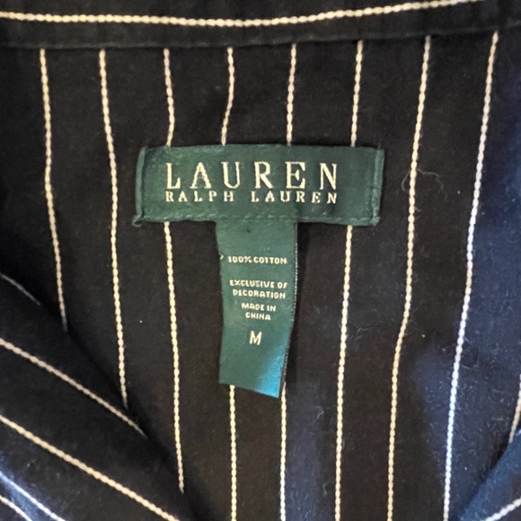 Lauren Ralph Lauren Navy White Striped Monogramed Night Shirt Size Medium - Picture 5 of 7